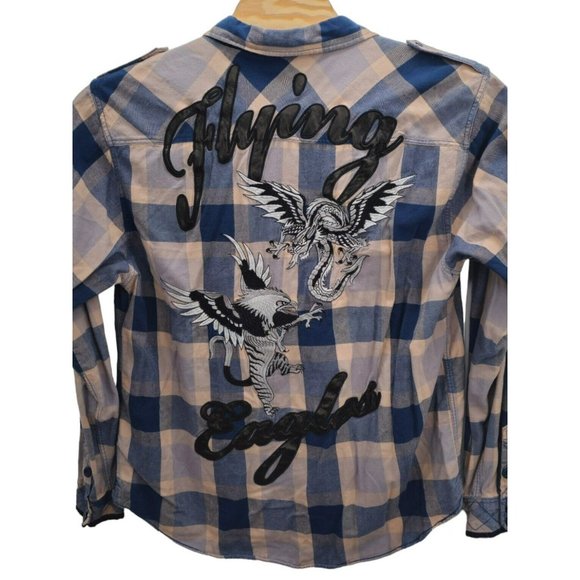 Ed Hardy Shirt Men's Button-Up Long Sleeve Embroidered Flying Eagle 2XL Y2K VTG - Picture 5 of 9